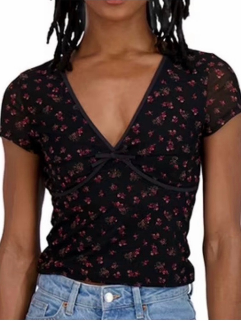 Aeropostale Women's Mesh V-Neck Crop Top with a short-sleeve Size L NWT